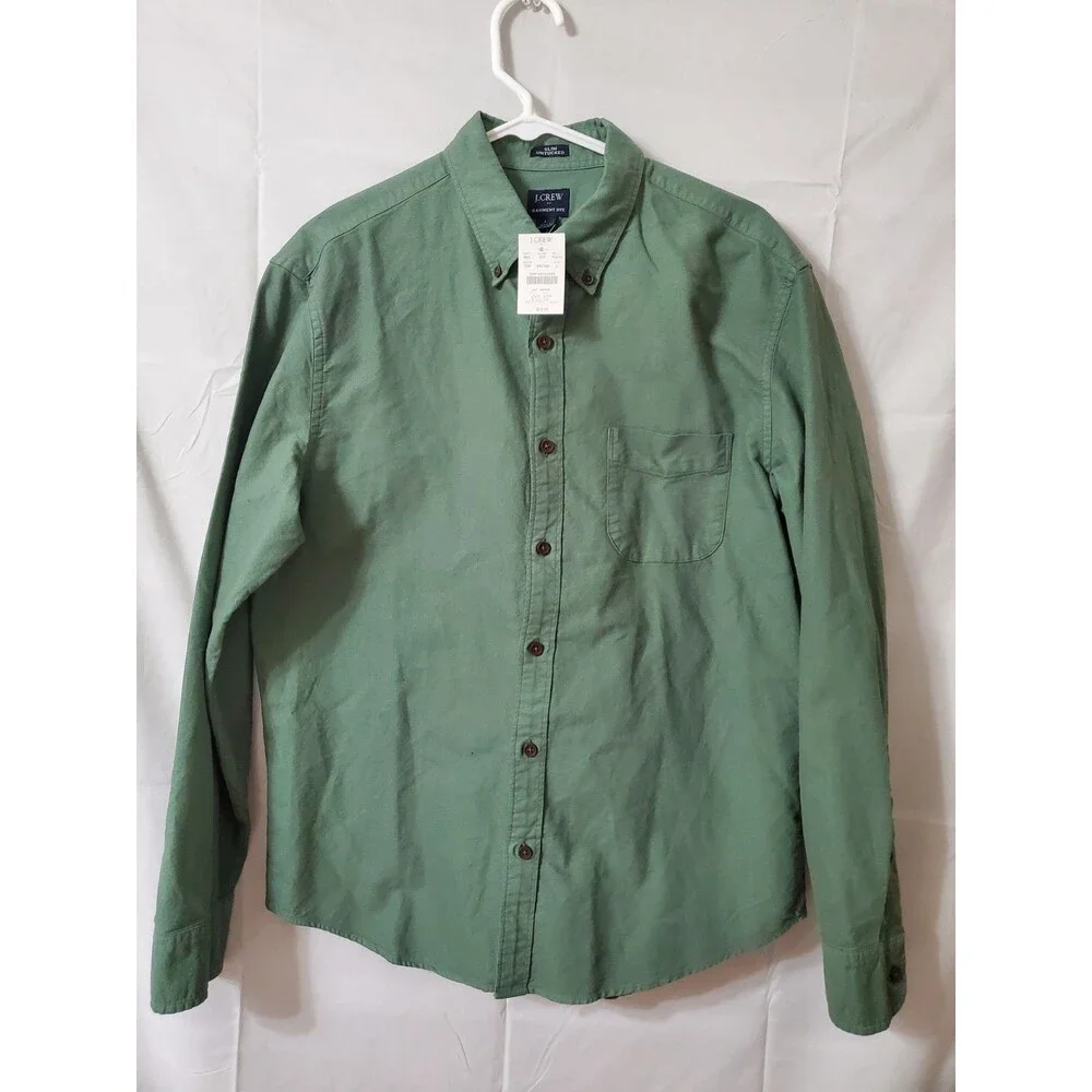 J.Crew Mens Shirt Slim Untucked Garment Dye Cotton Button Down Green Size Large